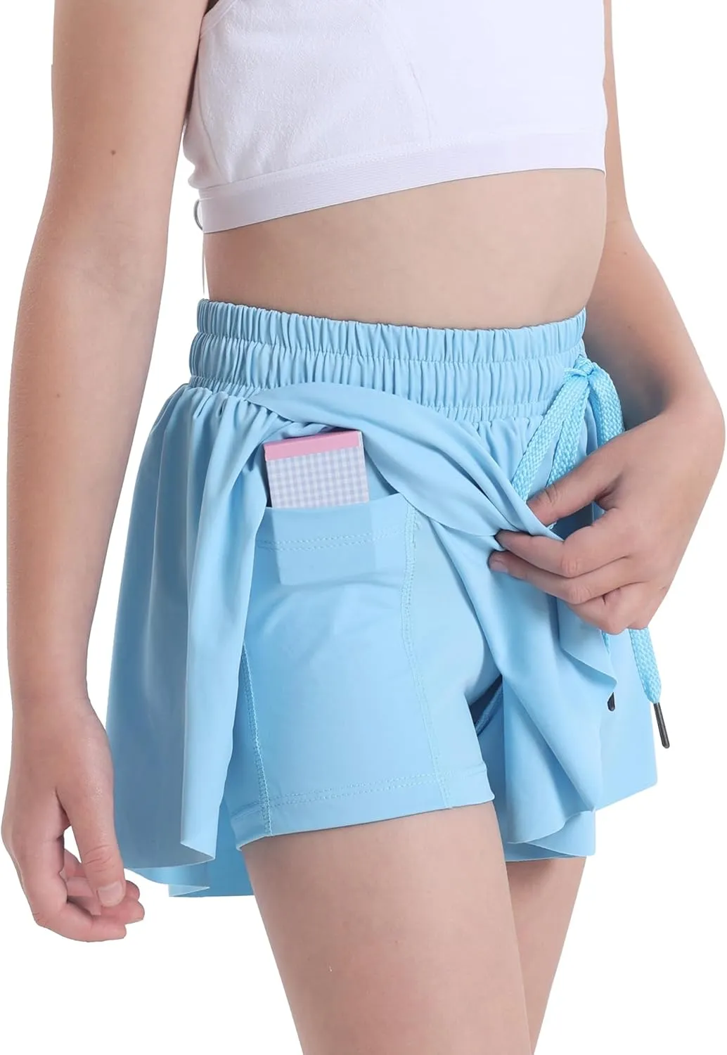 KEREDA Girls Flowy Shorts,Butterfly Shorts for Teen Girls with Spandex Liner 2-in-1 for Running,Gym,Athletic,Workout1/2/3Pack
