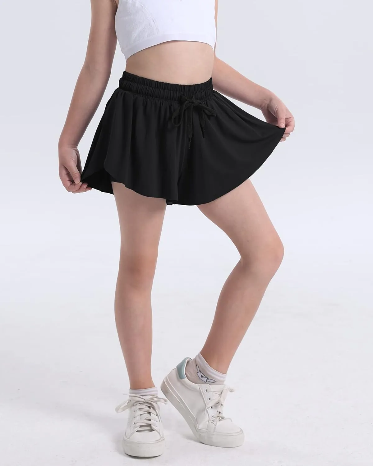 KEREDA Girls Flowy Shorts,Butterfly Shorts for Teen Girls with Spandex Liner 2-in-1 for Running,Gym,Athletic,Workout1/2/3Pack