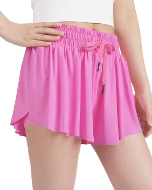 KEREDA Girls Flowy Shorts,Butterfly Shorts for Teen Girls with Spandex Liner 2-in-1 for Running,Gym,Athletic,Workout1/2/3Pack