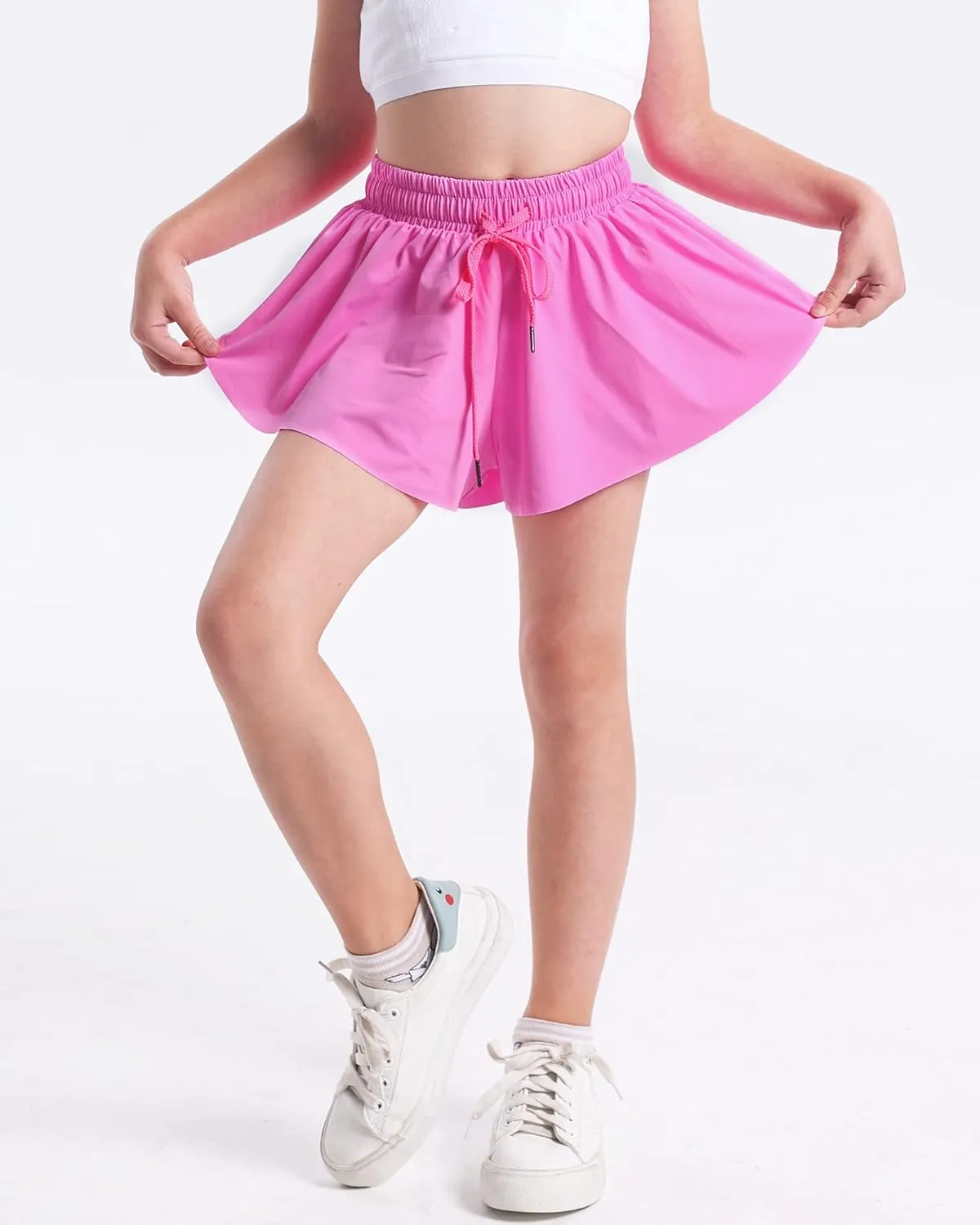 KEREDA Girls Flowy Shorts,Butterfly Shorts for Teen Girls with Spandex Liner 2-in-1 for Running,Gym,Athletic,Workout1/2/3Pack