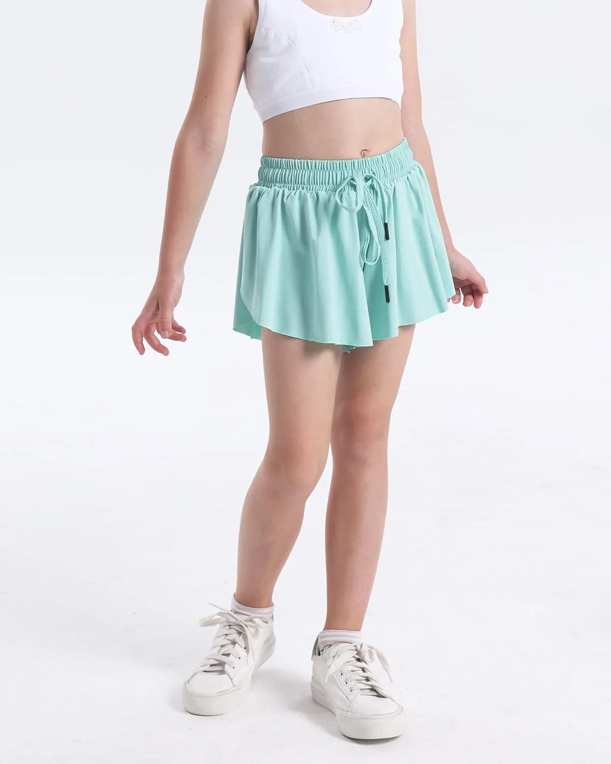 KEREDA Girls Flowy Shorts,Butterfly Shorts for Teen Girls with Spandex Liner 2-in-1 for Running,Gym,Athletic,Workout1/2/3Pack