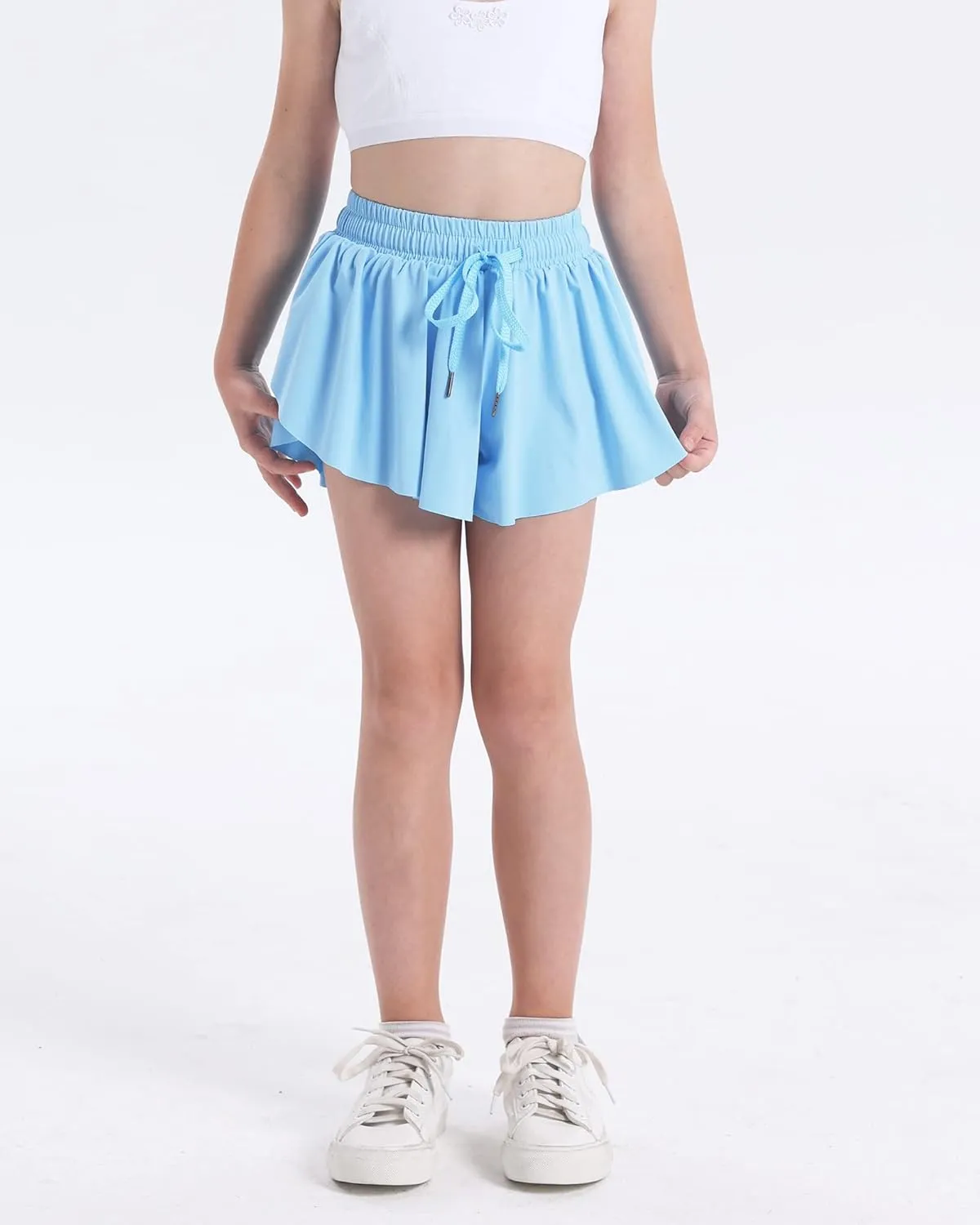 KEREDA Girls Flowy Shorts,Butterfly Shorts for Teen Girls with Spandex Liner 2-in-1 for Running,Gym,Athletic,Workout1/2/3Pack