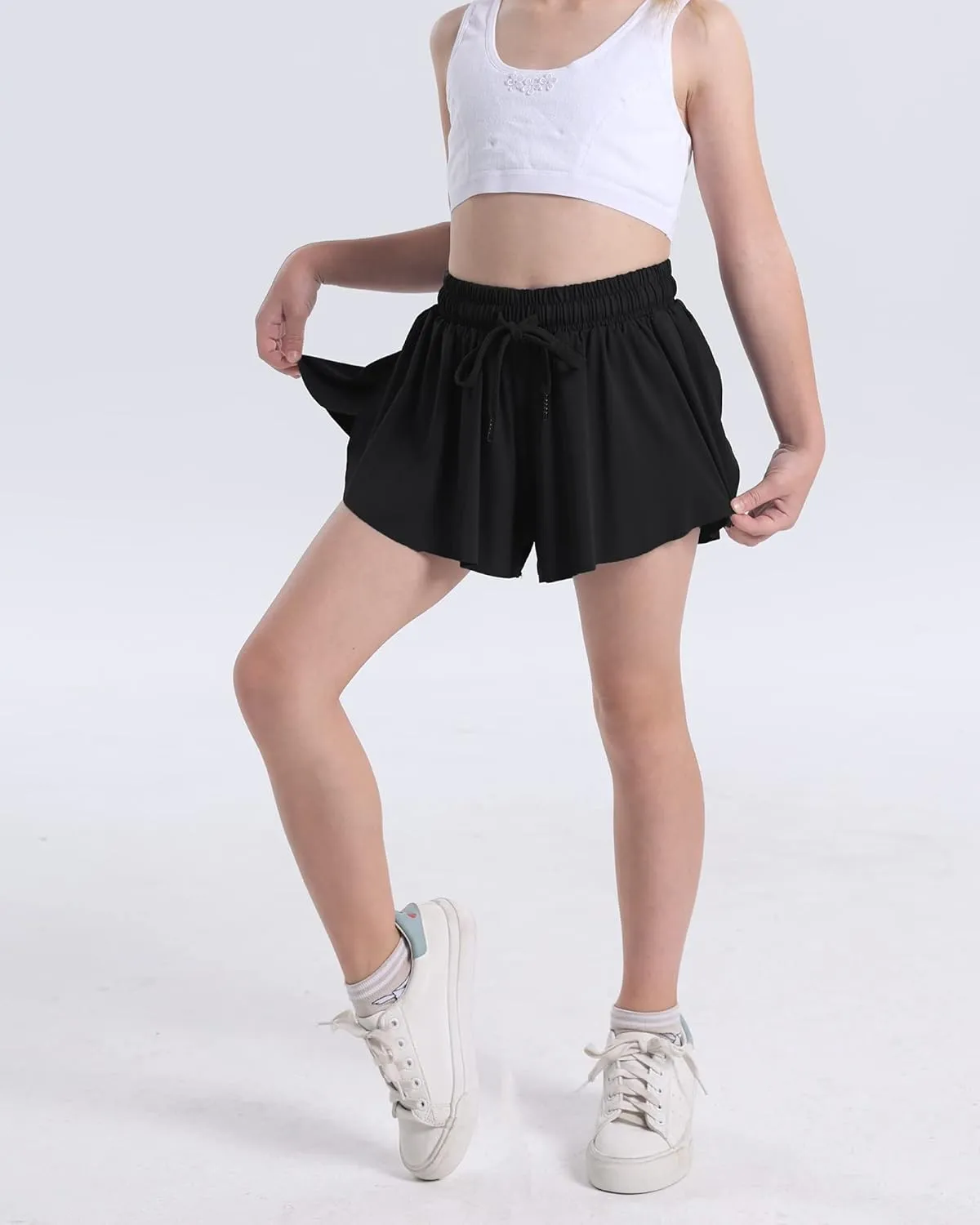 KEREDA Girls Flowy Shorts,Butterfly Shorts for Teen Girls with Spandex Liner 2-in-1 for Running,Gym,Athletic,Workout1/2/3Pack