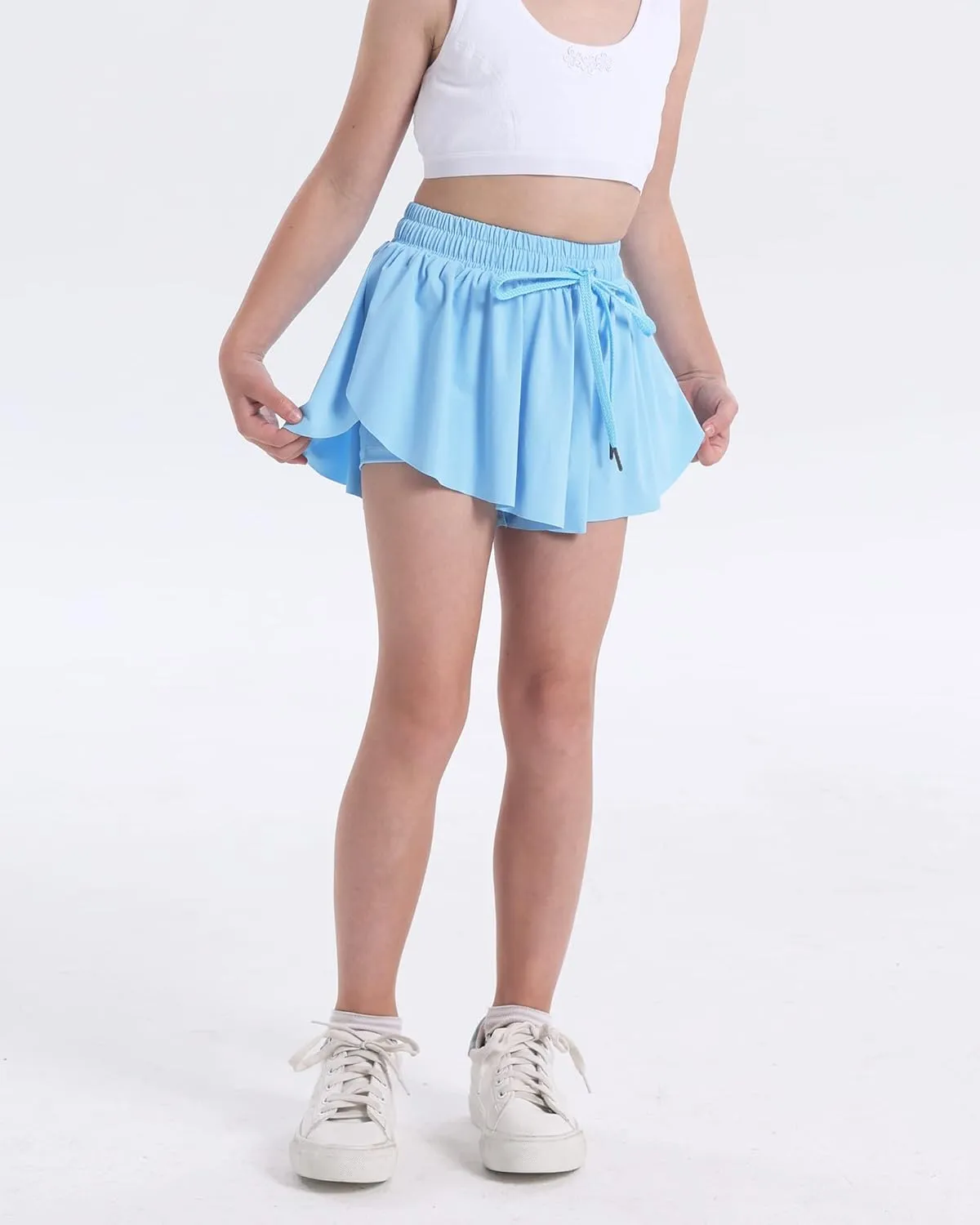 KEREDA Girls Flowy Shorts,Butterfly Shorts for Teen Girls with Spandex Liner 2-in-1 for Running,Gym,Athletic,Workout1/2/3Pack