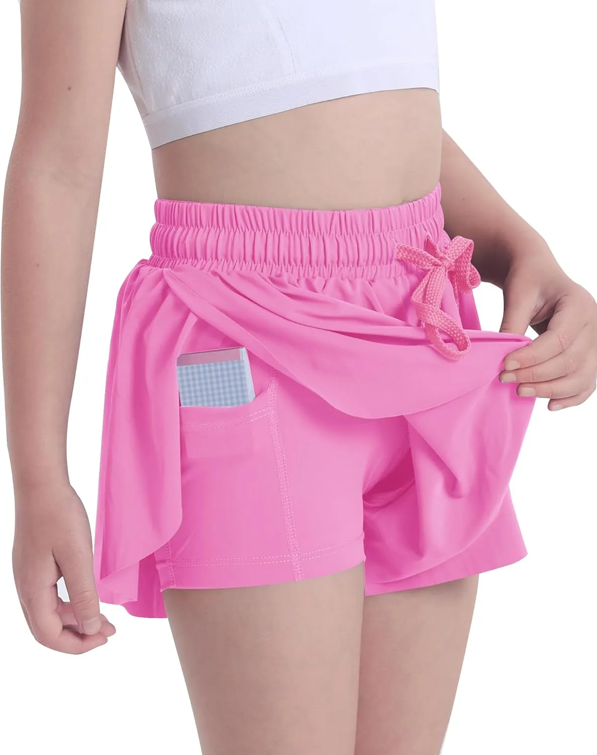 KEREDA Girls Flowy Shorts,Butterfly Shorts for Teen Girls with Spandex Liner 2-in-1 for Running,Gym,Athletic,Workout1/2/3Pack