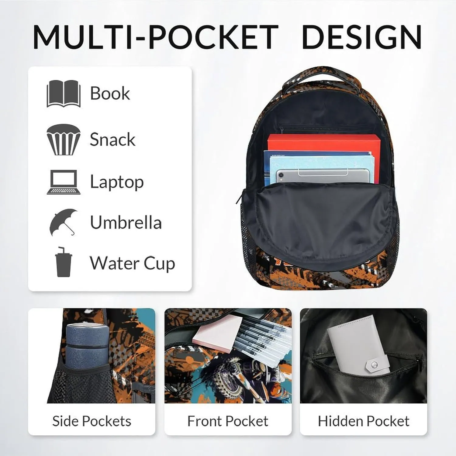 Kids Bookbag - Custom Motorcycle Backpack for Boys - 17 Inch School Backpack for Primary Middle - Cool School Bag for Children