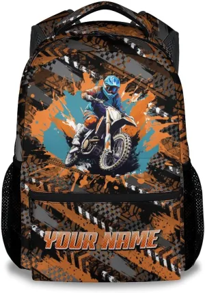 Kids Bookbag - Custom Motorcycle Backpack for Boys - 17 Inch School Backpack for Primary Middle - Cool School Bag for Children