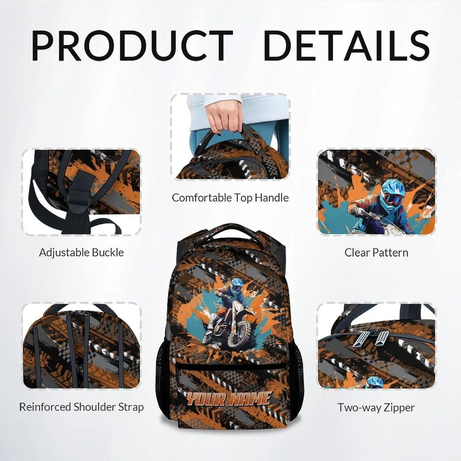 Kids Bookbag - Custom Motorcycle Backpack for Boys - 17 Inch School Backpack for Primary Middle - Cool School Bag for Children