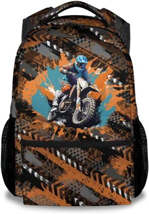 Kids Bookbag - Motorcycle Backpack for Boys - 17 Inch School Backpack for Primary Middle - Cool School Bag for Children