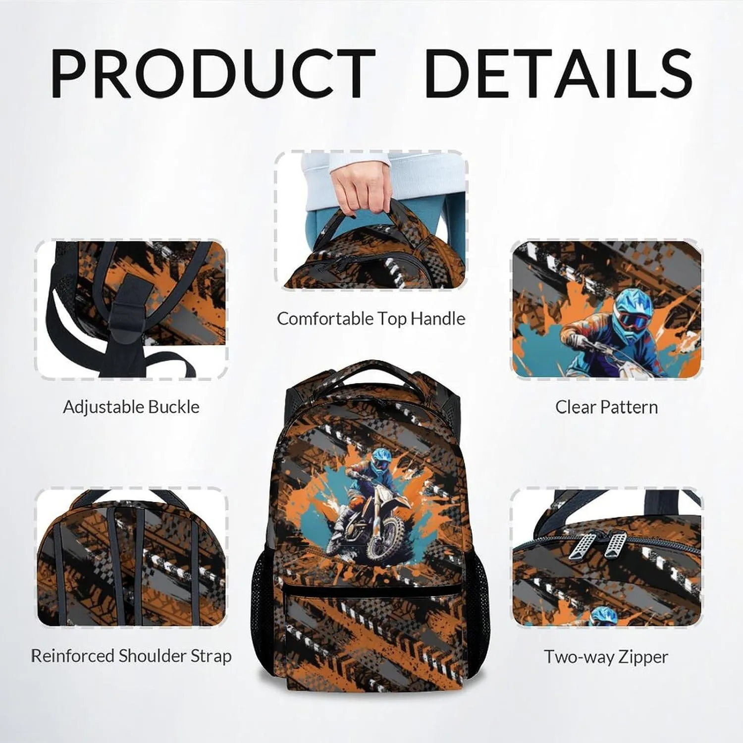 Kids Bookbag - Motorcycle Backpack for Boys - 17 Inch School Backpack for Primary Middle - Cool School Bag for Children