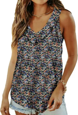 KISSMODA Womens Summer Tank Tops Casual Sleeveless Solid Printed Tunic Top Loose Fit V Neck Shirts