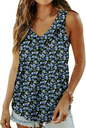 KISSMODA Womens Summer Tank Tops Casual Sleeveless Solid Printed Tunic Top Loose Fit V Neck Shirts