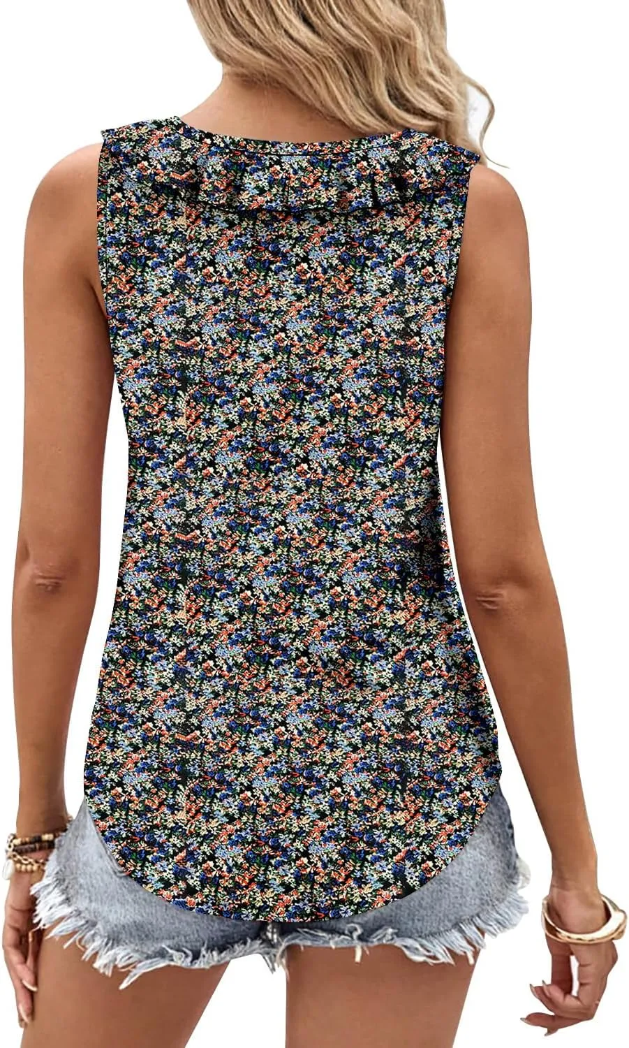 KISSMODA Womens Summer Tank Tops Casual Sleeveless Solid Printed Tunic Top Loose Fit V Neck Shirts