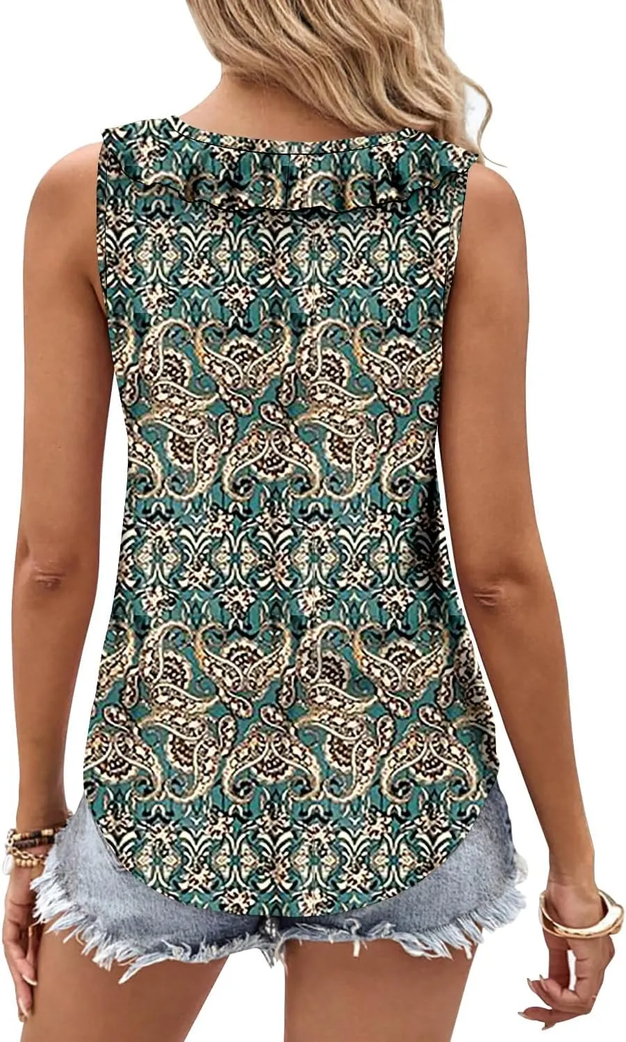 KISSMODA Womens Summer Tank Tops Casual Sleeveless Solid Printed Tunic Top Loose Fit V Neck Shirts