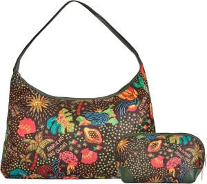 Leather Trim Sling Hobo Bag & Matching Cosmetic Bag Combo For Women