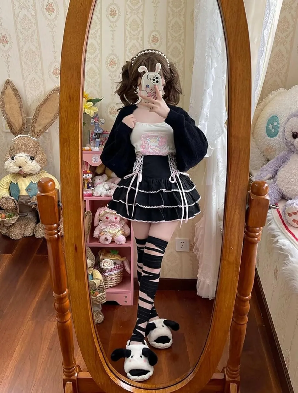 Lolita Tiered Mini Skirt Women Skorts Kawaii Layered Ruffle High Waist Lace Up A Line Cute Skirts for Teen Girls