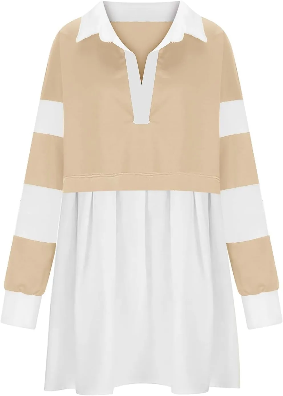 Long Sleeve Fall Dresses for Women 2024 Casual V Neck Striped Mini Dress Fashion Cute Ruffle T-Shirt Dress Preppy Top