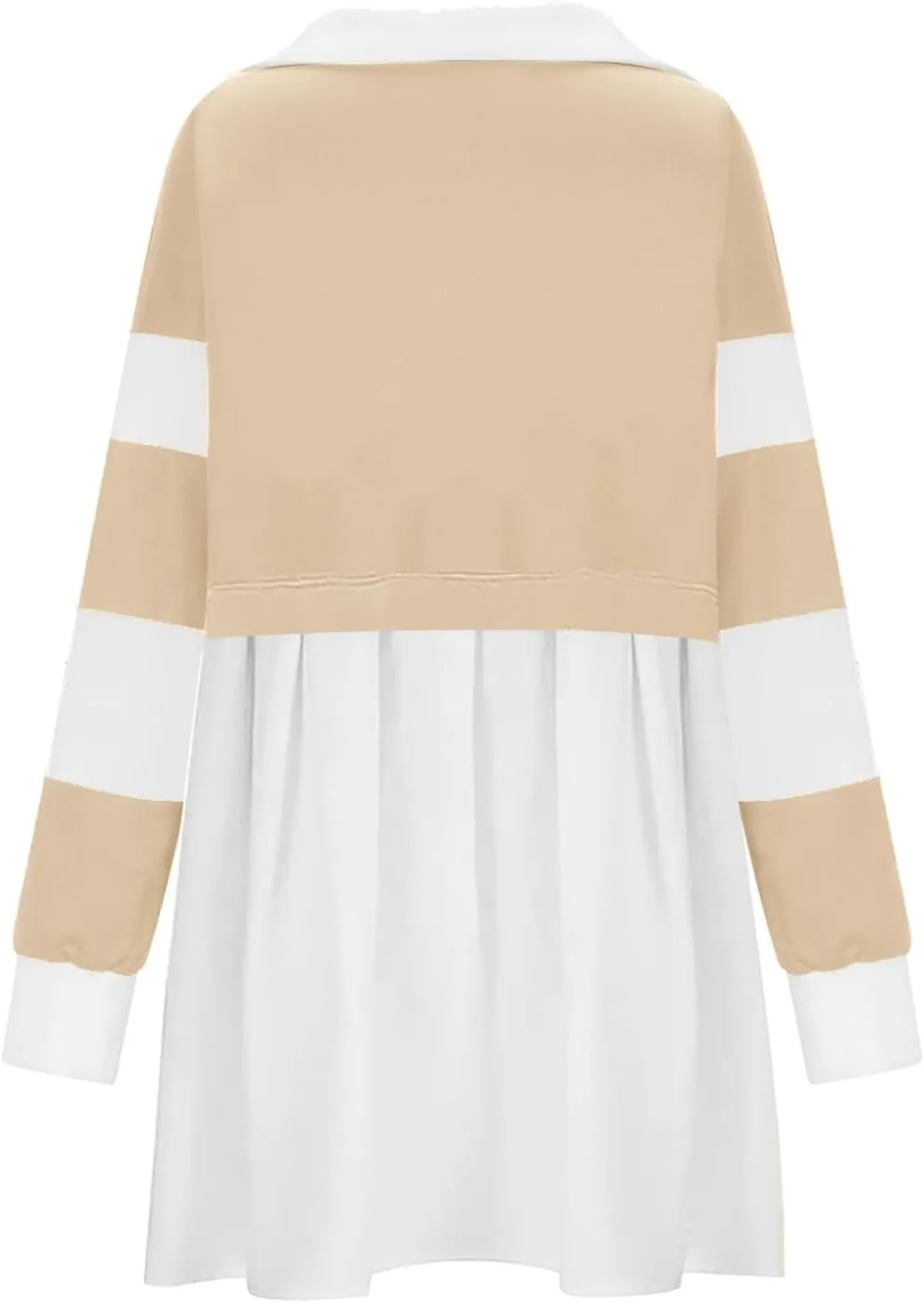 Long Sleeve Fall Dresses for Women 2024 Casual V Neck Striped Mini Dress Fashion Cute Ruffle T-Shirt Dress Preppy Top