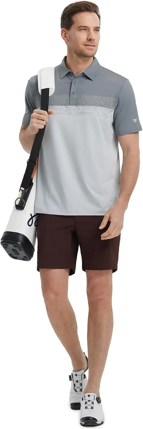 M MAELREG Golf Shirts for Men Dry Fit Performance Chest Print Color Block Moisture Wicking Casual Short Sleeve Polo Shirts