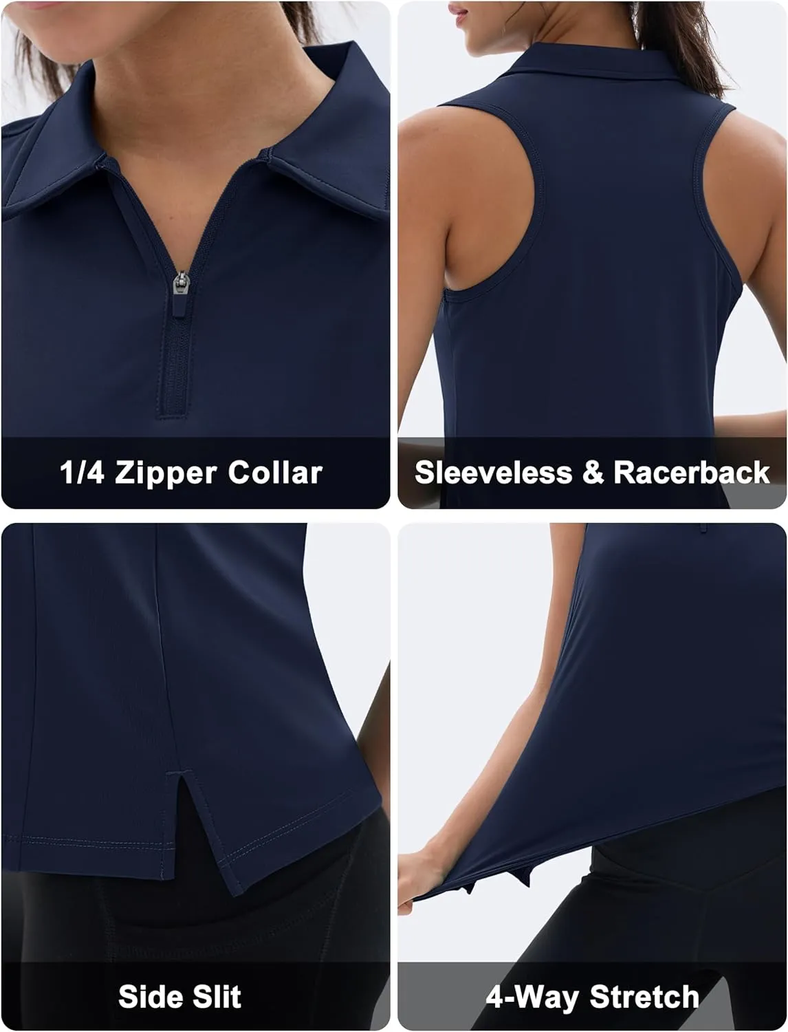 MAGCOMSEN Womens Golf Polo Shirts Sleeveless Racerback Zip Up UPF 50  Quick Dry Tennis Workout Athletic Tank Tops