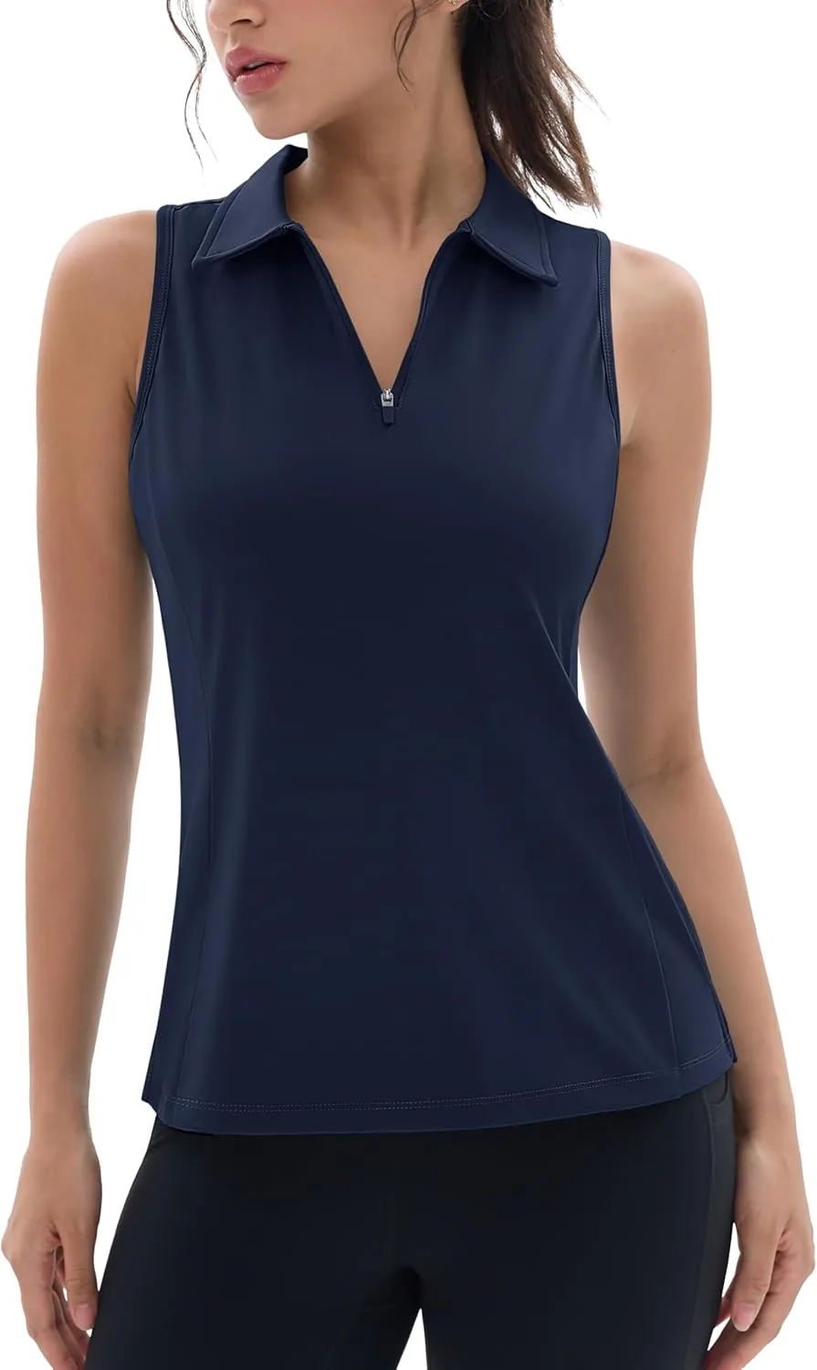 MAGCOMSEN Womens Golf Polo Shirts Sleeveless Racerback Zip Up UPF 50  Quick Dry Tennis Workout Athletic Tank Tops