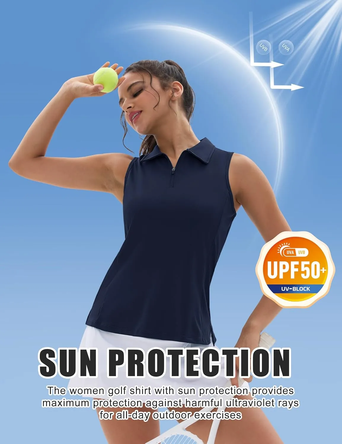 MAGCOMSEN Womens Golf Polo Shirts Sleeveless Racerback Zip Up UPF 50  Quick Dry Tennis Workout Athletic Tank Tops