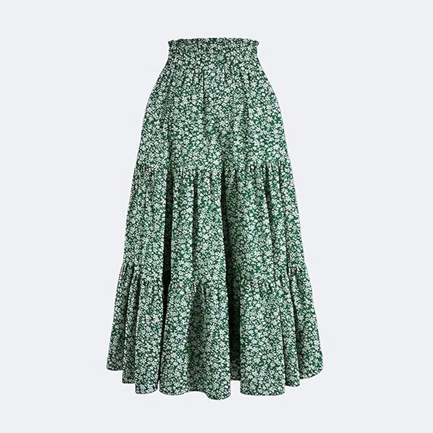 Maxi Skirt for Women Boho Long Beach Skirts Summer Spring Floral High Waisted Elastic Tiered Swing Skirt