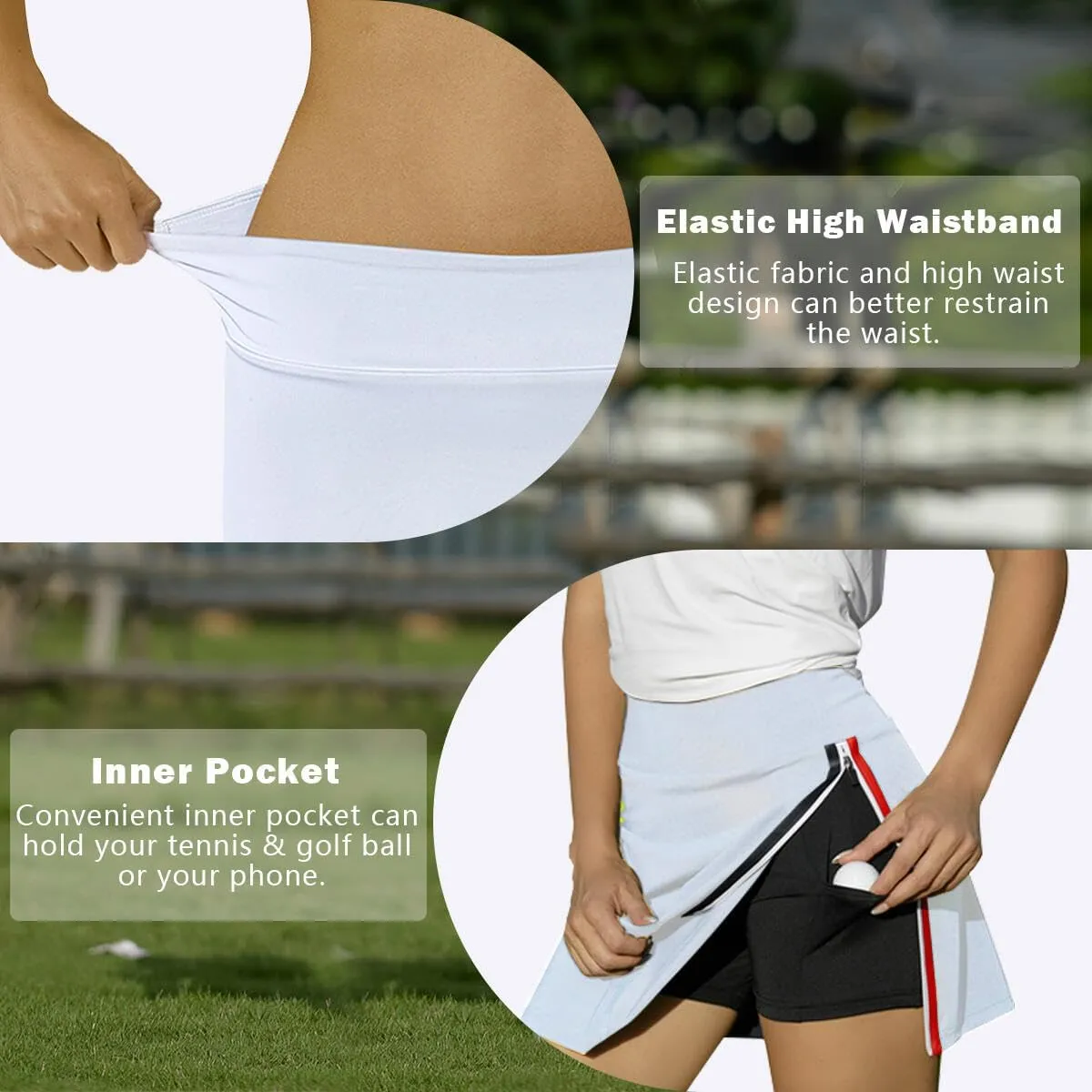 MAZEL Women's Tennis Skirts with Zippered Pockets High Waisted Lightweight Athletic Golf Skorts Skirts for Sports Running