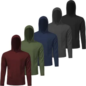 Mens Active Athletic T-Shirts Set Long Sleeve Sun Protective Quick Dry Hoodies Shirt 5 Pack