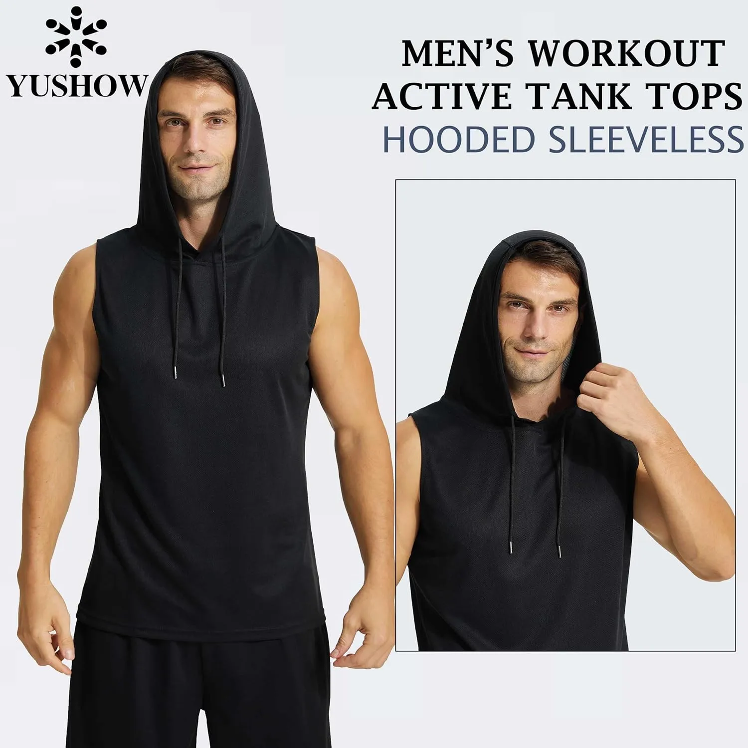 Mens Active Workout Hooded Tank Tops Sleeveless Quick Dry, Athletic Running Trainning Cut Off Muscle Gym Shirt