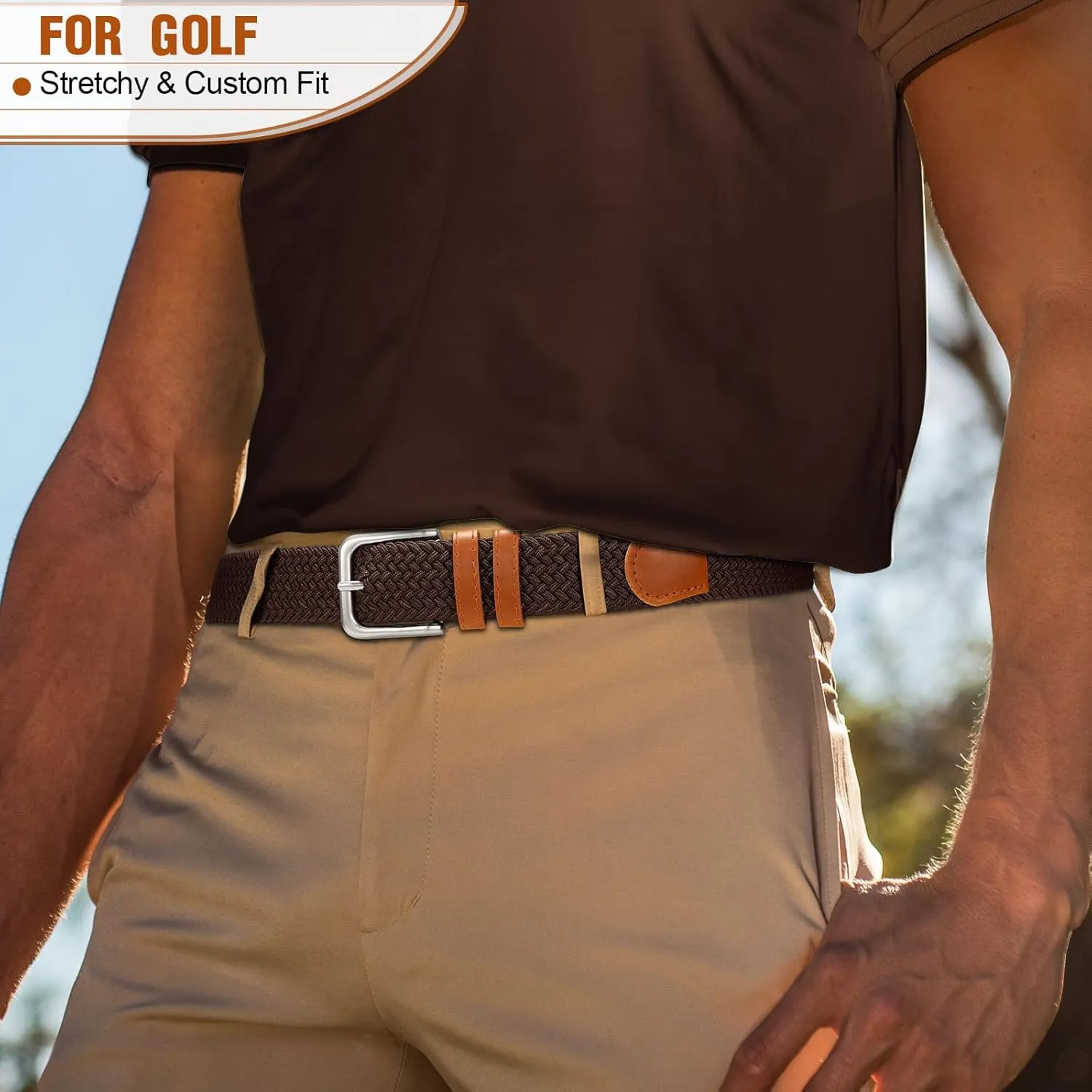 Men's Belt Braided Stretch Belt for Men Golf Pants Casual Shorts Jeans