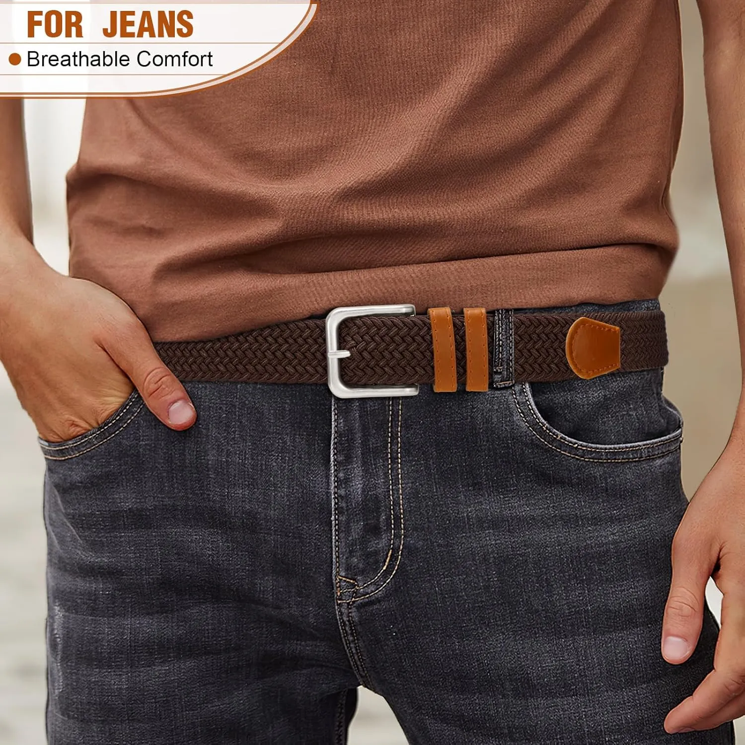 Men's Belt Braided Stretch Belt for Men Golf Pants Casual Shorts Jeans