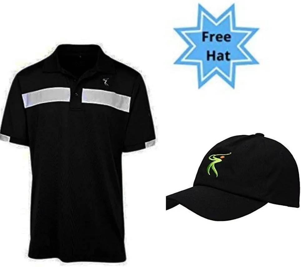 Men's Black Color Casual Fit Short Sleeve Quick-Dry Golf Polo T-Shirt with Free Golf Hat
