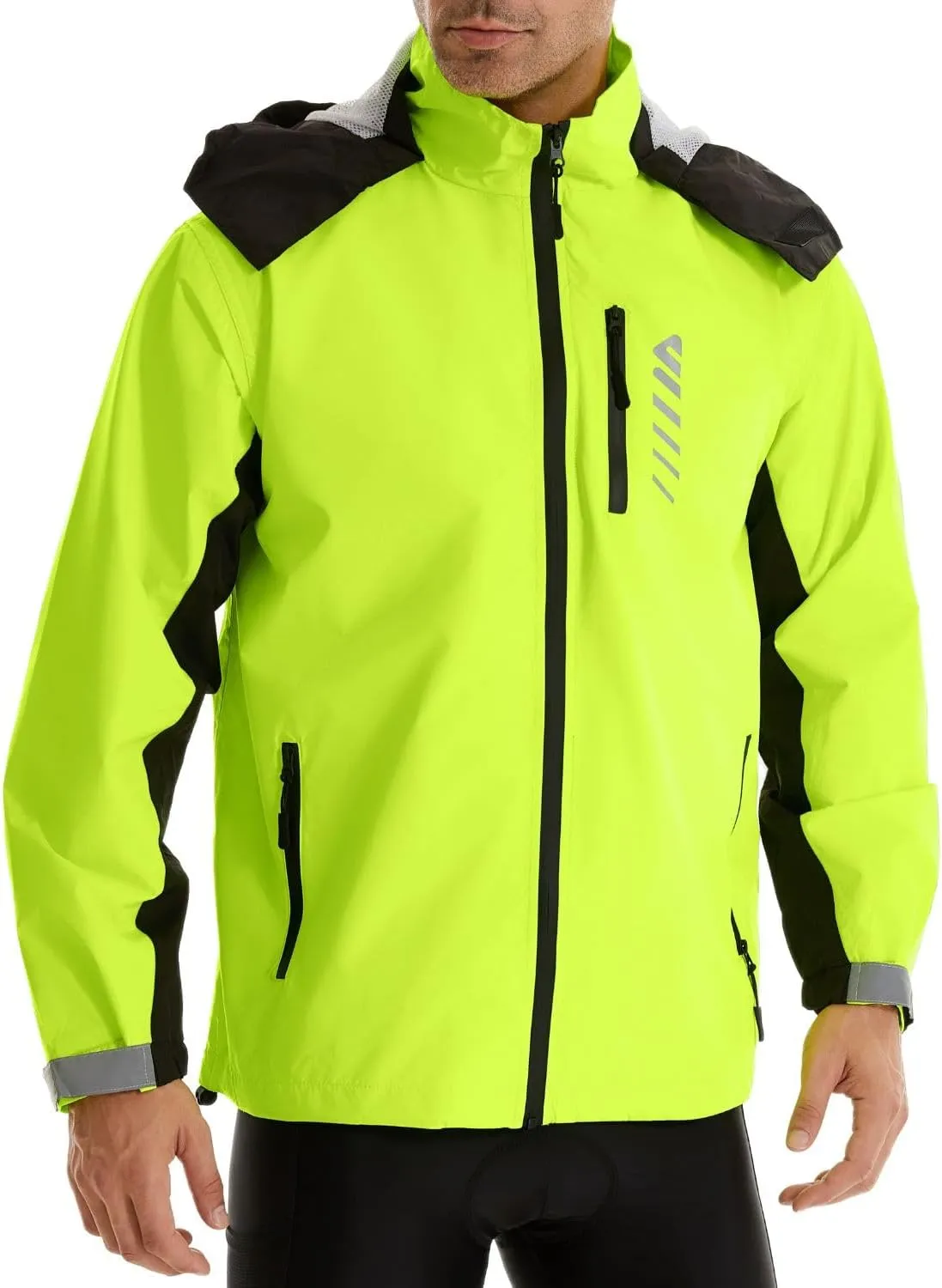 Mens Cycling Jacket,Windbreaker Lightweight Packable Rain Jacket with Pockets and Reflective Strips Raincoat