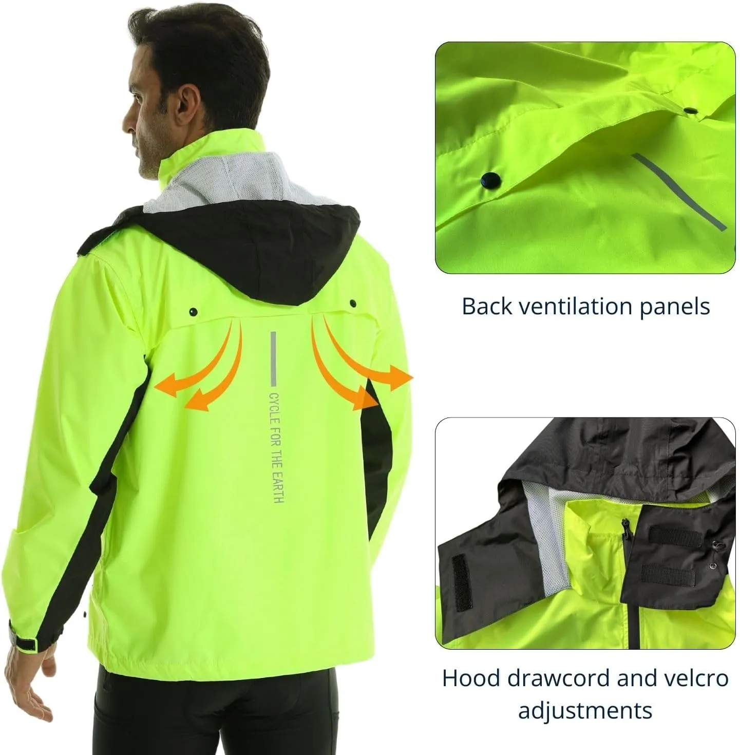 Mens Cycling Jacket,Windbreaker Lightweight Packable Rain Jacket with Pockets and Reflective Strips Raincoat