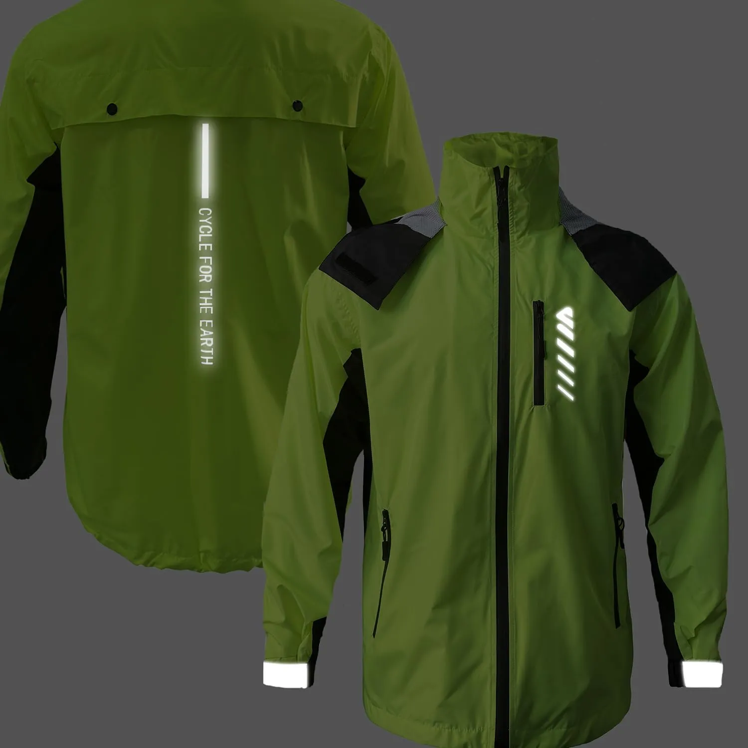 Mens Cycling Jacket,Windbreaker Lightweight Packable Rain Jacket with Pockets and Reflective Strips Raincoat