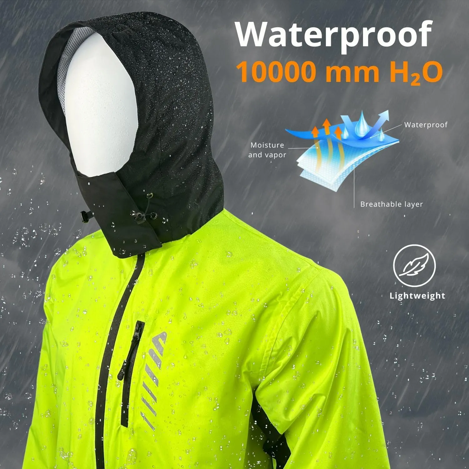 Mens Cycling Jacket,Windbreaker Lightweight Packable Rain Jacket with Pockets and Reflective Strips Raincoat