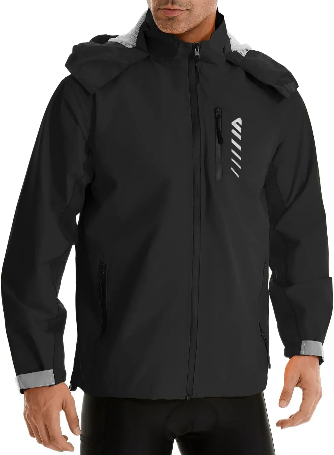 Mens Cycling Jacket,Windbreaker Lightweight Packable Rain Jacket with Pockets and Reflective Strips Raincoat