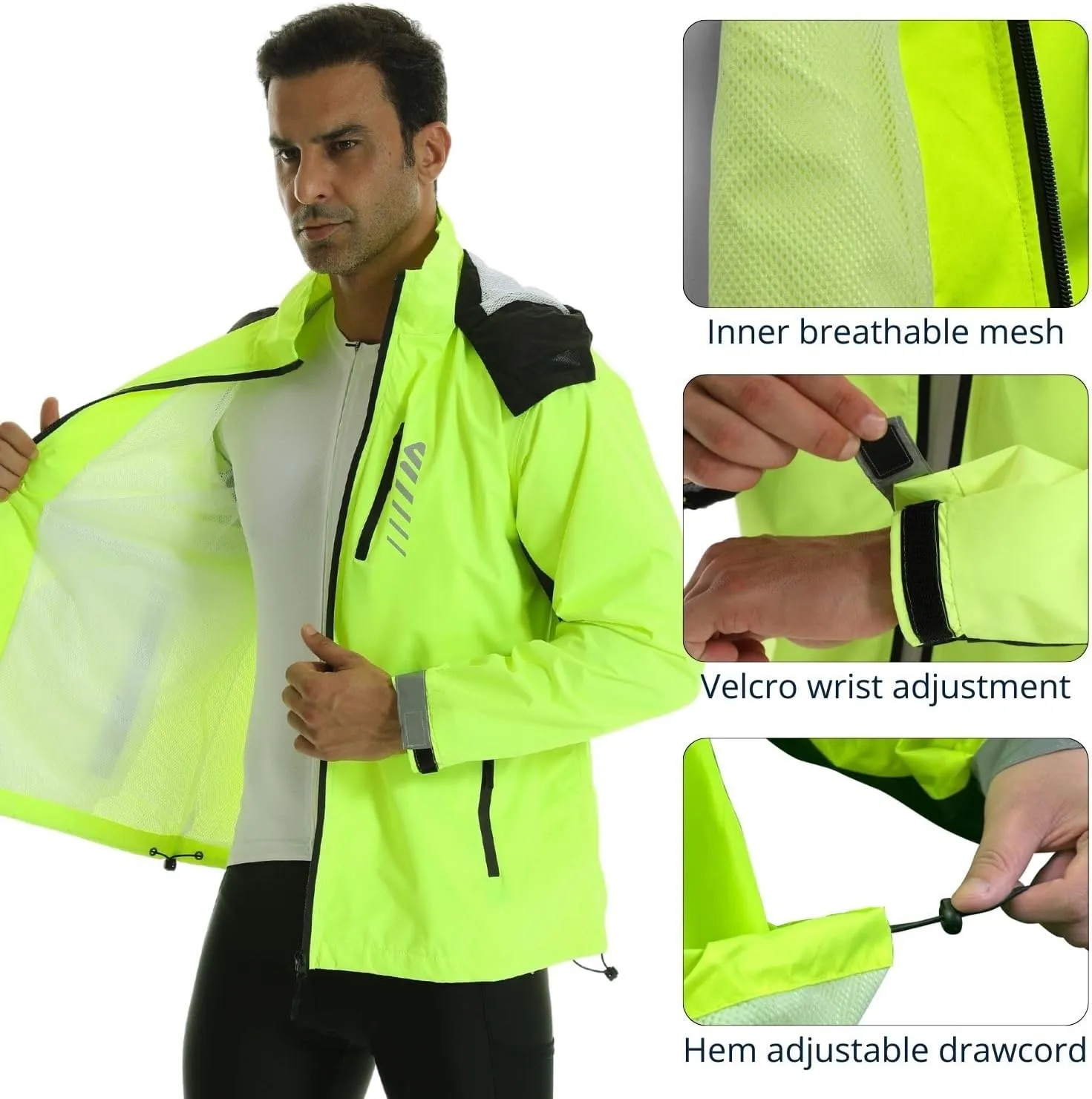 Mens Cycling Jacket,Windbreaker Lightweight Packable Rain Jacket with Pockets and Reflective Strips Raincoat