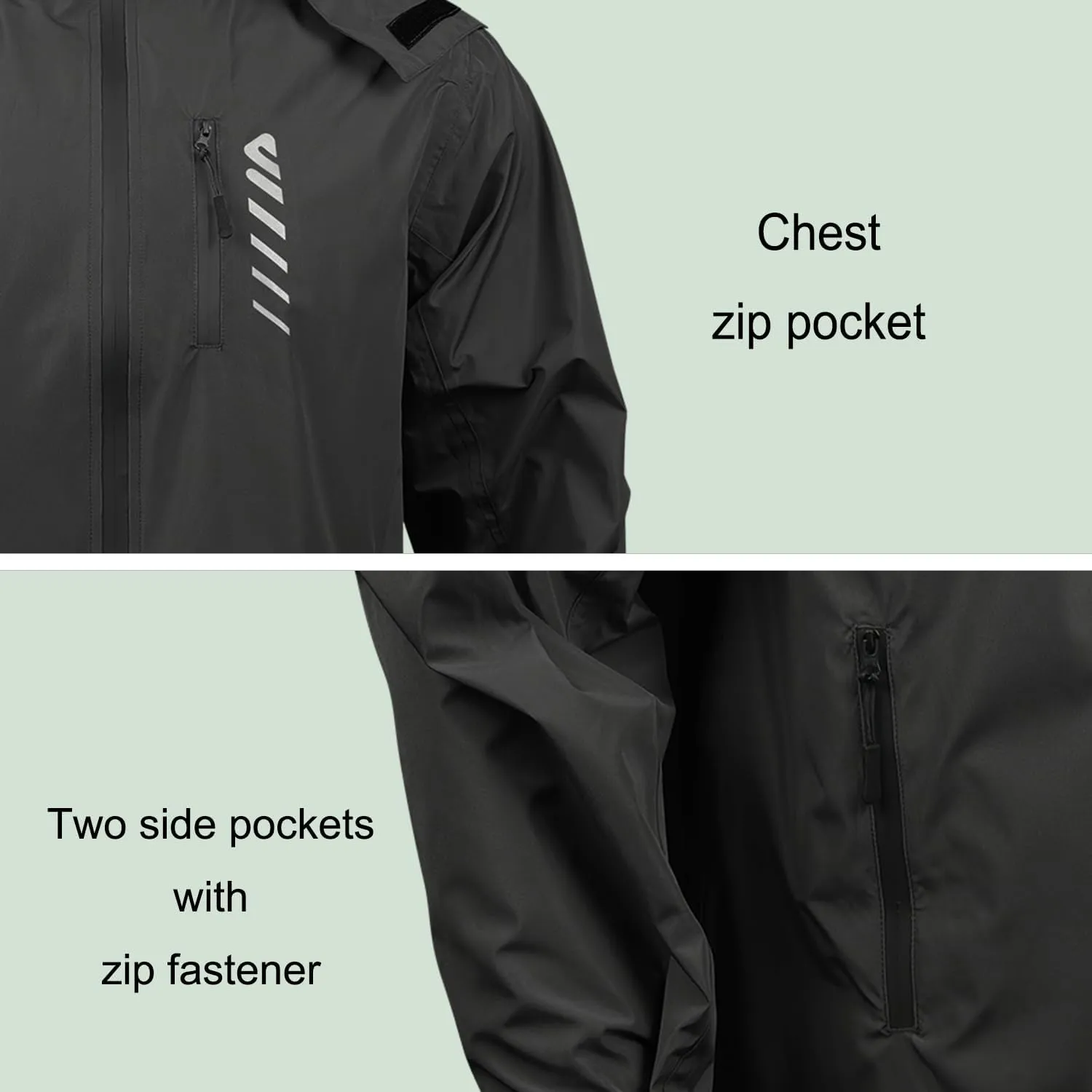 Mens Cycling Jacket,Windbreaker Lightweight Packable Rain Jacket with Pockets and Reflective Strips Raincoat