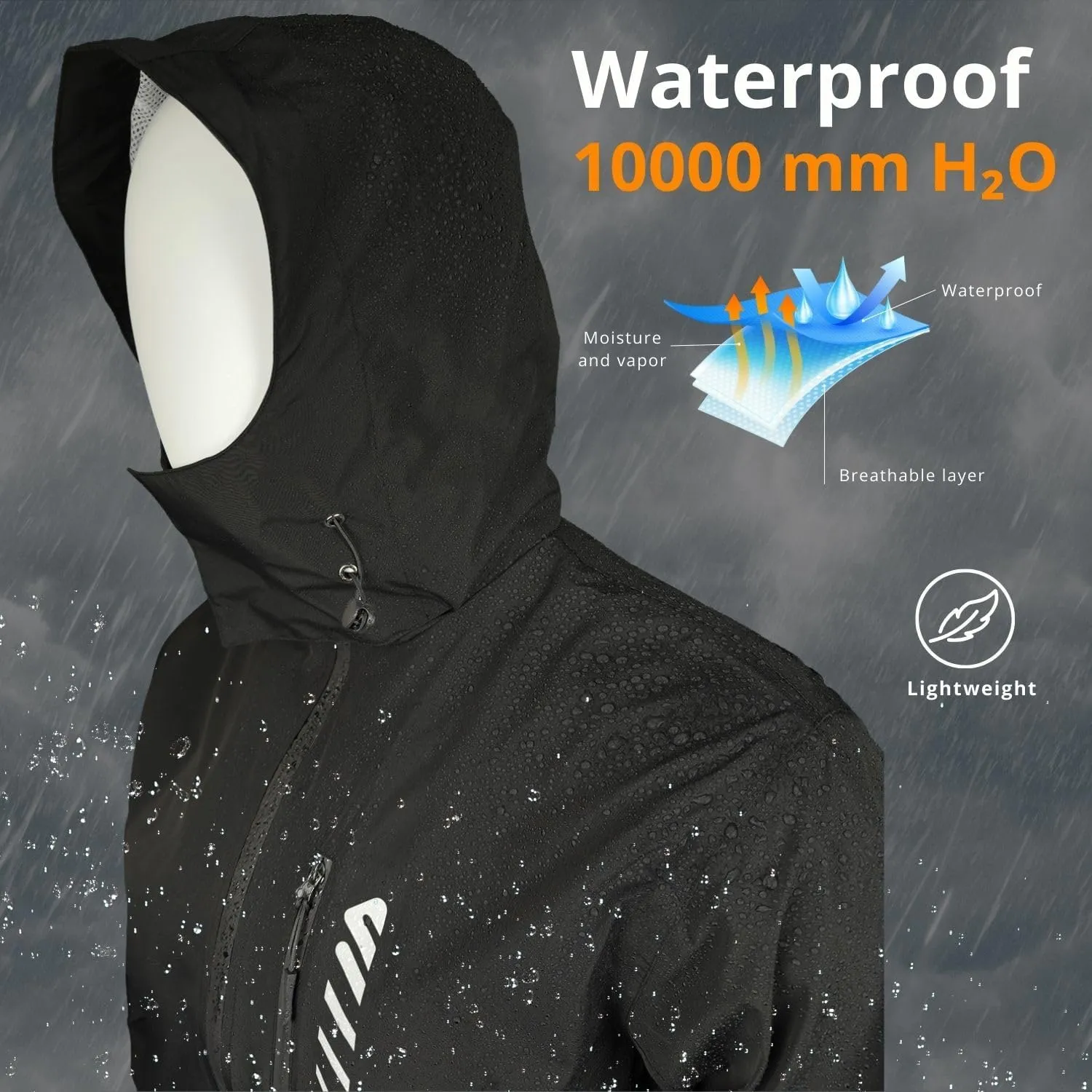 Mens Cycling Jacket,Windbreaker Lightweight Packable Rain Jacket with Pockets and Reflective Strips Raincoat
