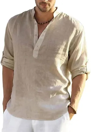 Men's Shirt Henley Casual Daily Button-Down Short Sleeve Tops Cotton Summer Holiday Beach Outdoor Quick Dry Shirts