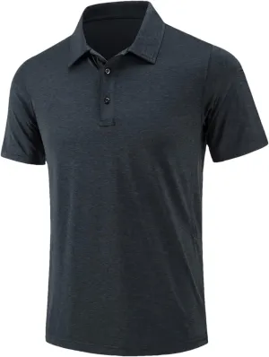 Mens Summer Casual Short Sleeve T-Shirts Golf Tshirts Quick Dry Work Polos Shirt Pullover Tops Black