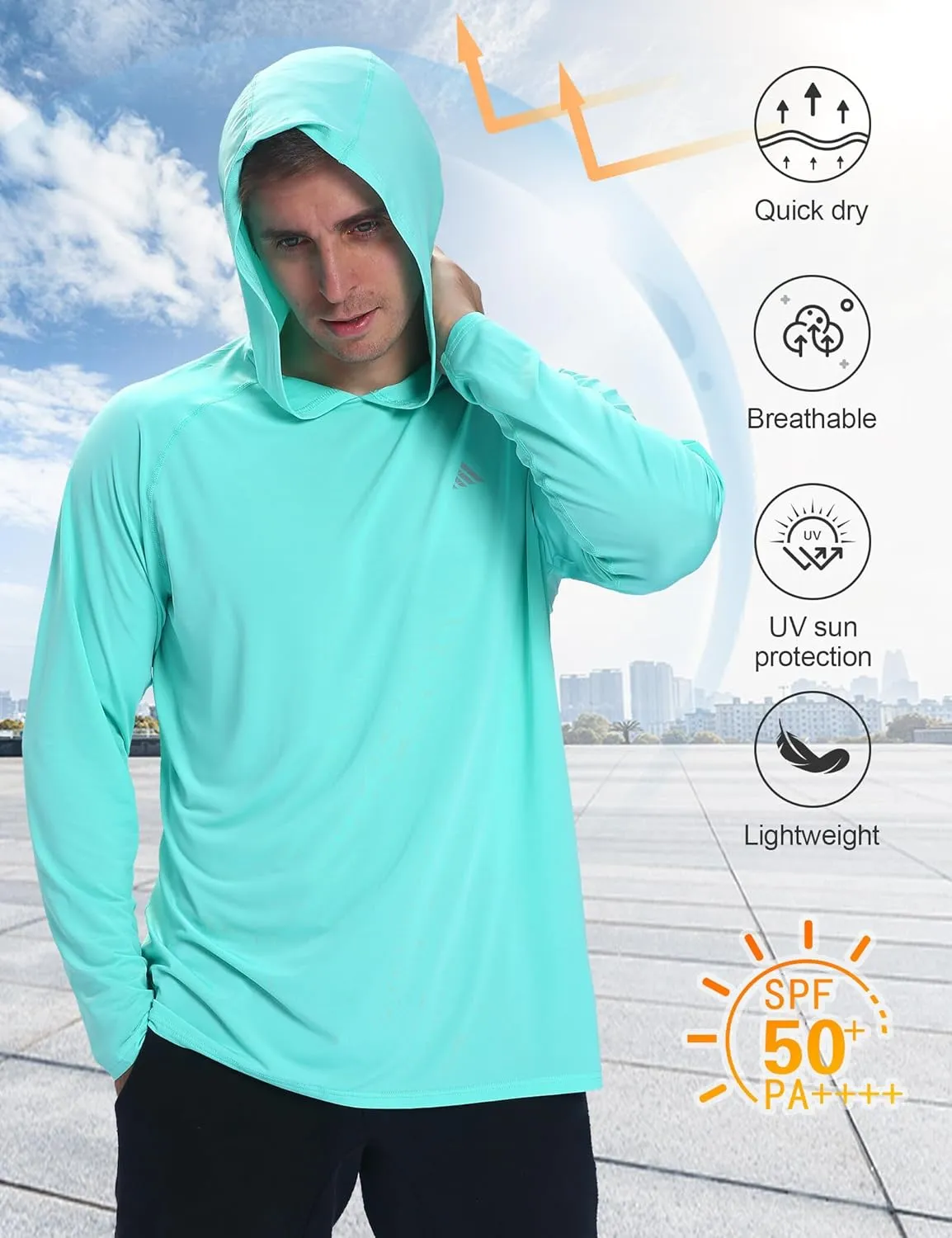 Men's Sun Protection Hoodie Shirts UPF 50  Long Sleeve SPF UV Rash Guard Fishing Hiking Lightweight