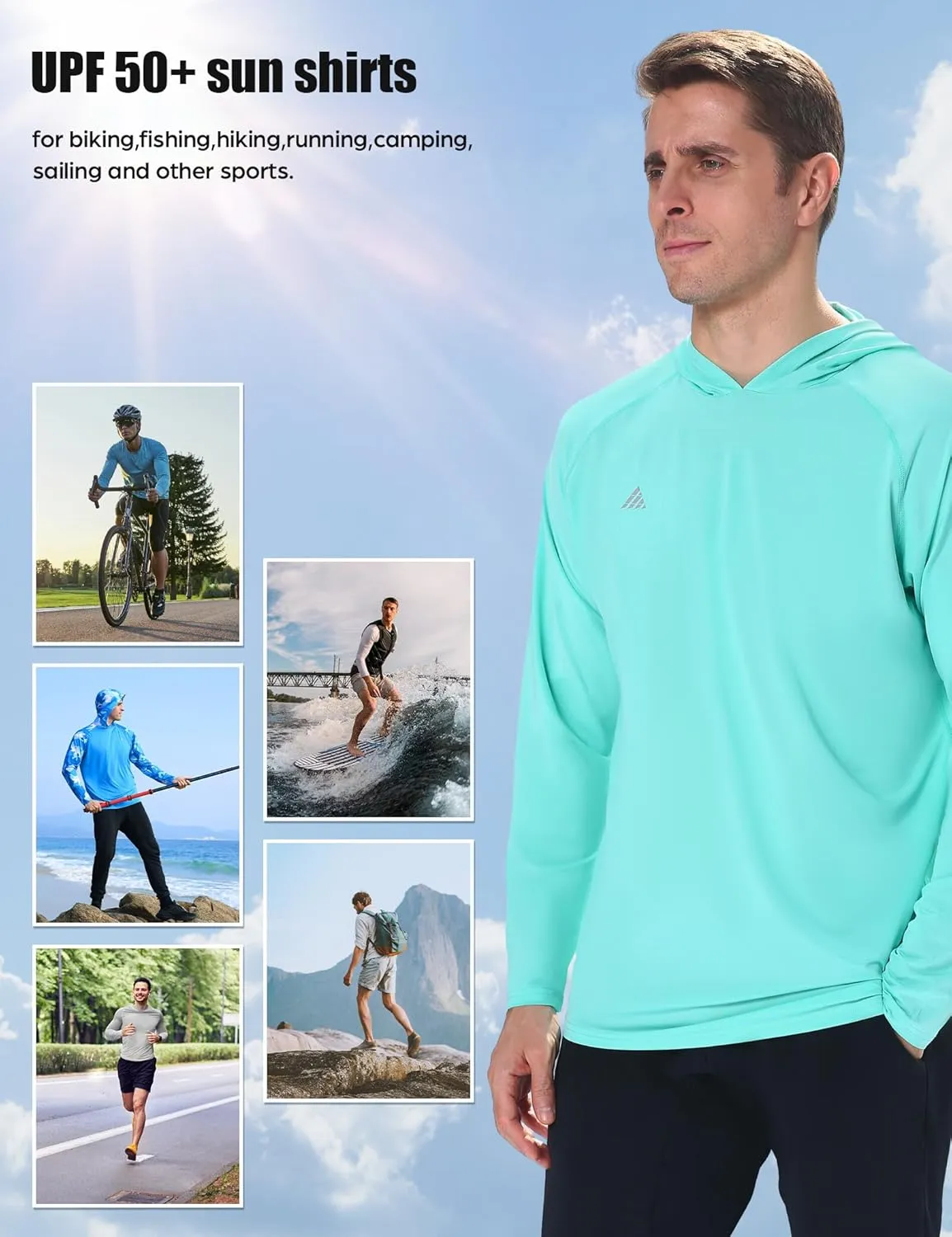 Men's Sun Protection Hoodie Shirts UPF 50  Long Sleeve SPF UV Rash Guard Fishing Hiking Lightweight