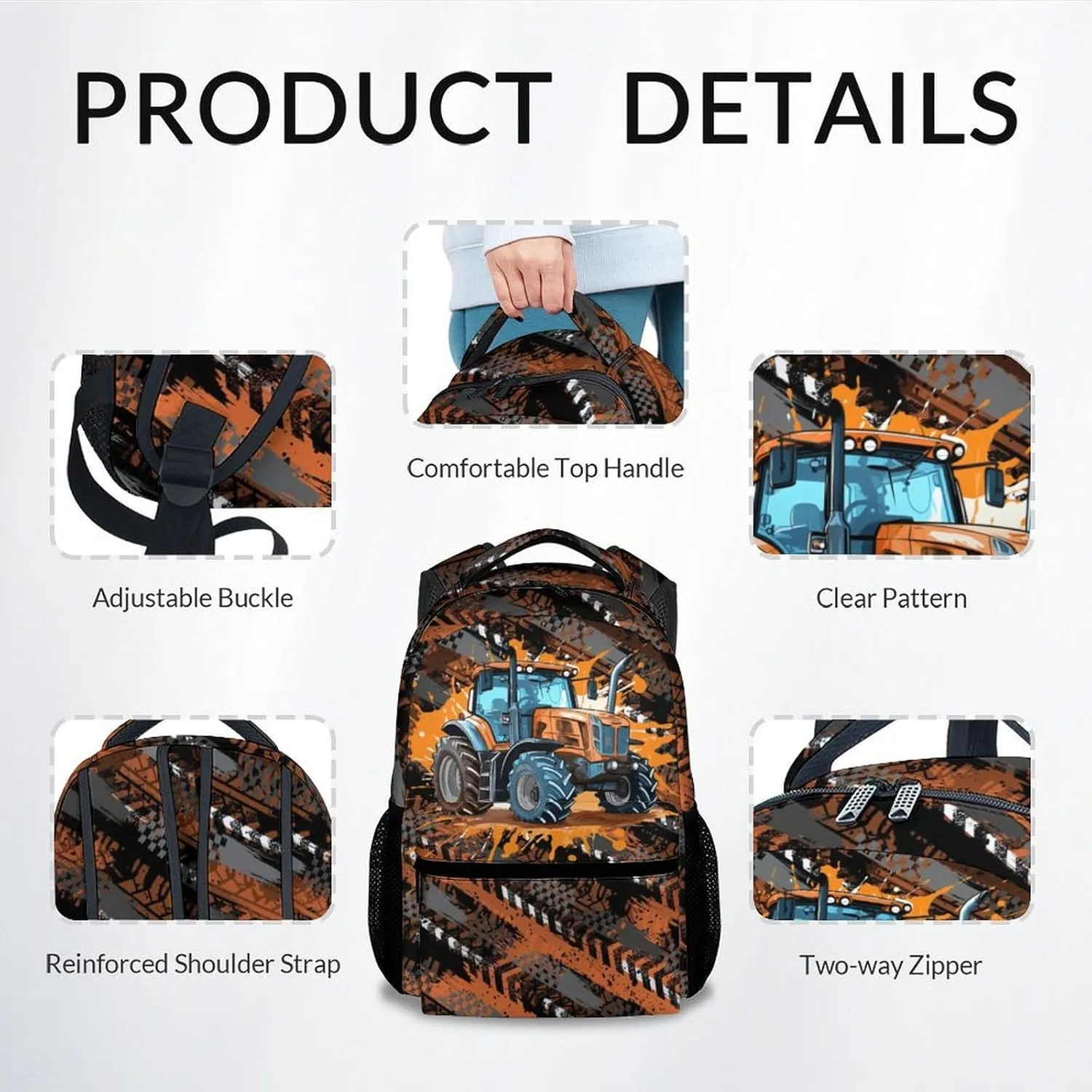 Mercuryelf Backpack for Boys - 17 Inch Tractor Backpacks for School - Cool Bookbag for Teen Kids - Lightweight Durable School Bag