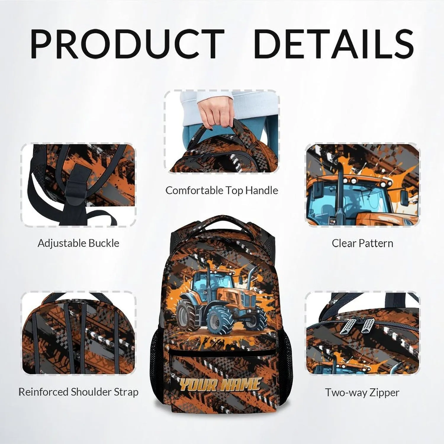 Mercuryelf Backpack for Boys - 17 Inch Tractor Backpacks for School - Personalized Cool Bookbag for Teen Kids - Lightweight Durable School Bag