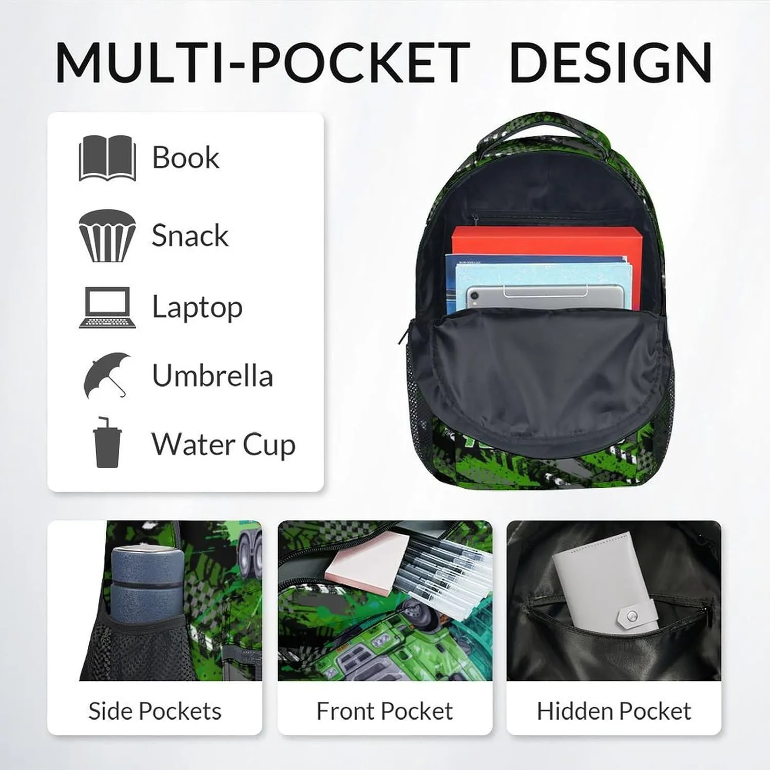 Mercuryelf Kid Backpack for School, Travel - Cool Garbage Truck Bookbag for Boys - Personalized School Bag for Primary Middle