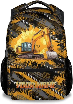 Mercuryelf School Backpack for Boys - Custom Cool Excavator Backpacks for Kids - 17 Inch Bookbag for School, Travel