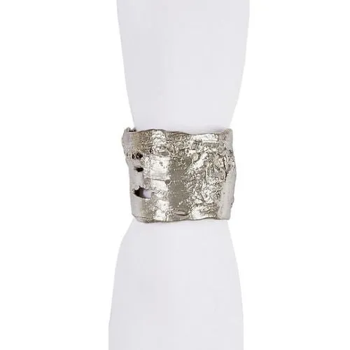 Michael Michaud Antique Pewter Birch Bark Napkin Rings for 8